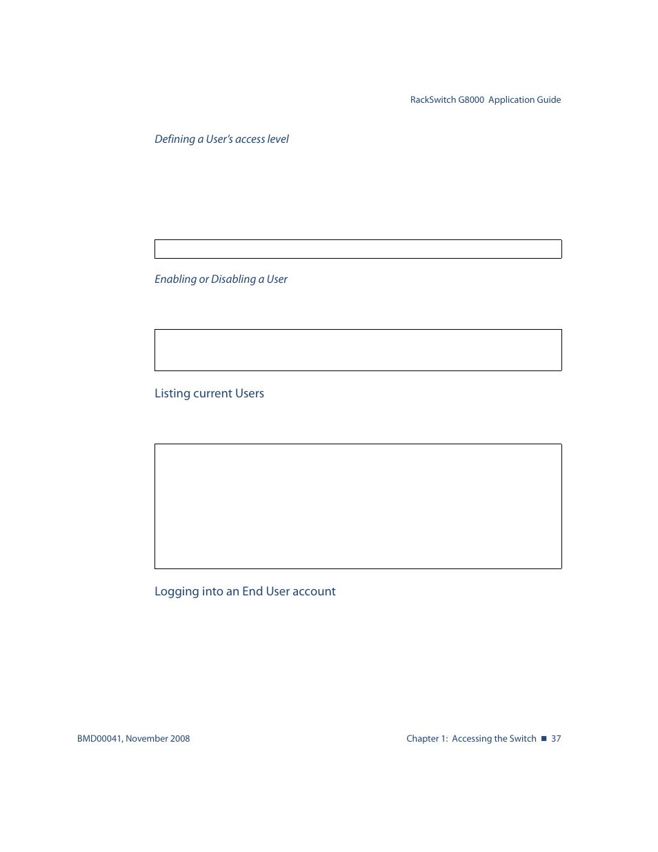 Listing current users, Logging into an end user account | Blade ICE G8000 User Manual | Page 37 / 145