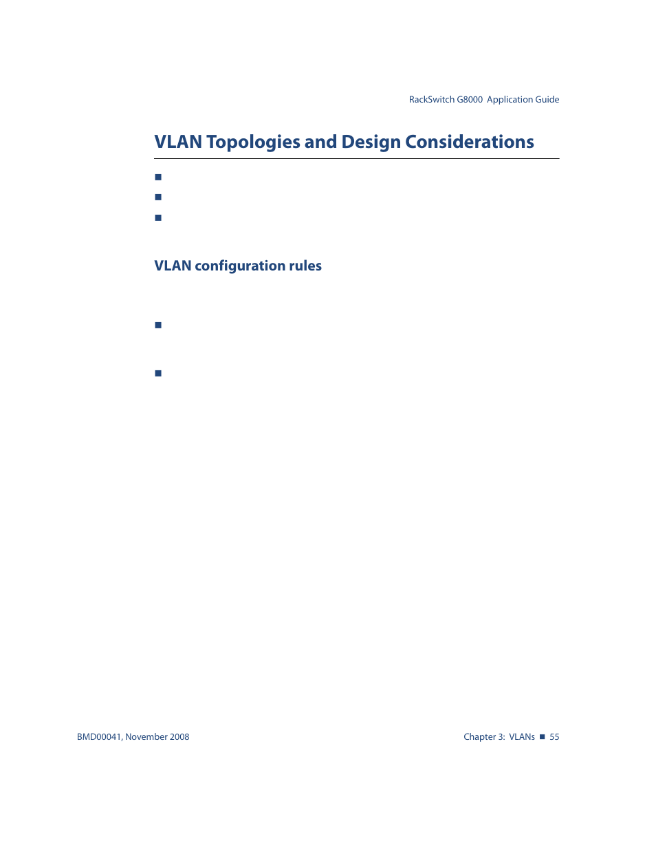 Vlan topologies and design considerations, Vlan configuration rules, Vlan topologies and design considerations 55 | Vlan configuration rules 55 | Blade ICE G8000 User Manual | Page 55 / 145