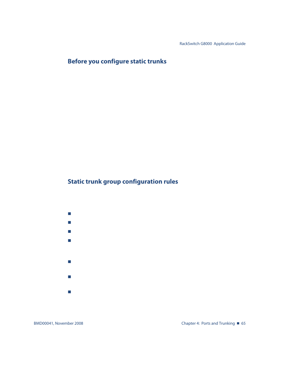 Before you configure static trunks, Static trunk group configuration rules | Blade ICE G8000 User Manual | Page 65 / 145