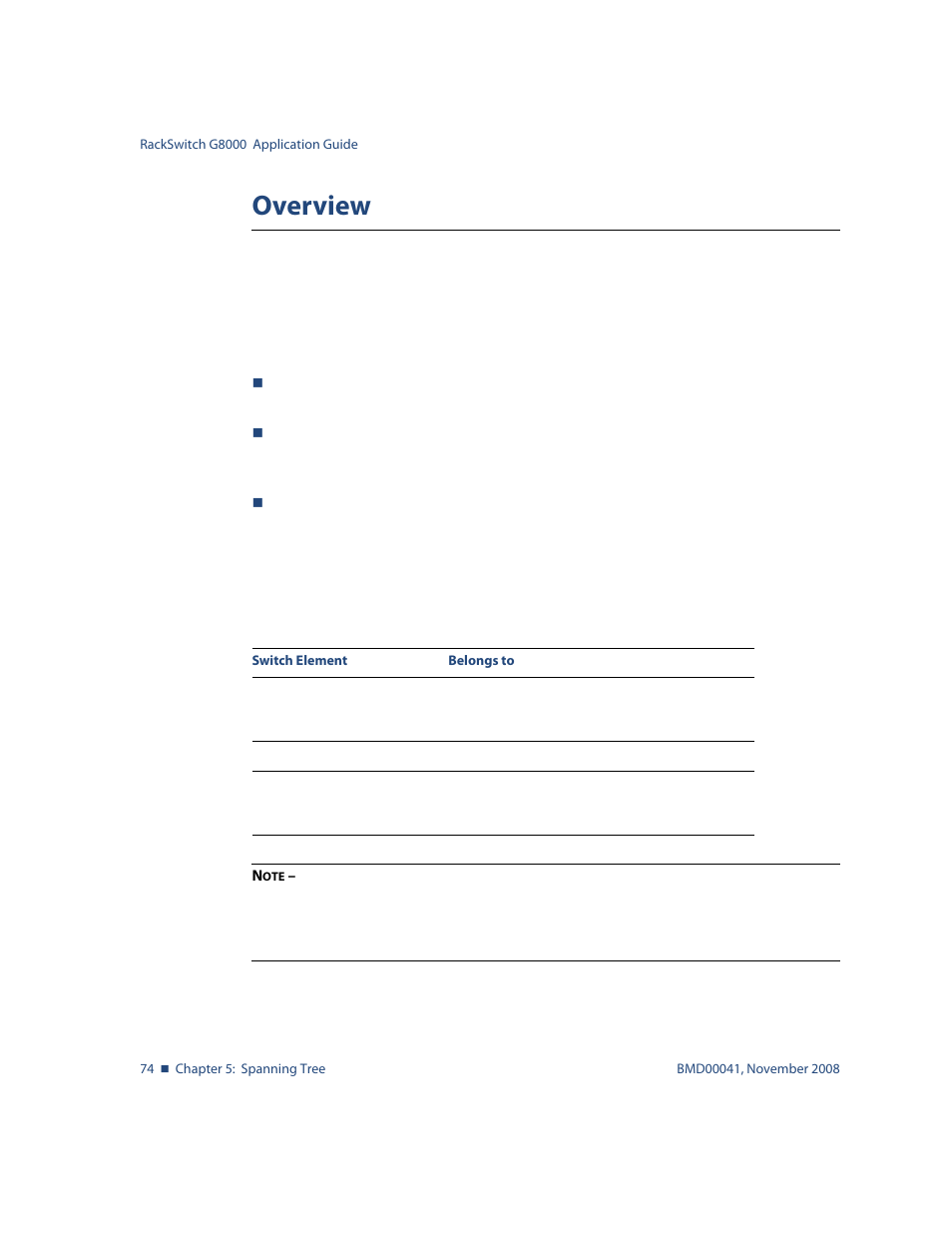 Overview, Overview 74, Table 5-1 | Ports, trunk groups, and vlans 74 | Blade ICE G8000 User Manual | Page 74 / 145