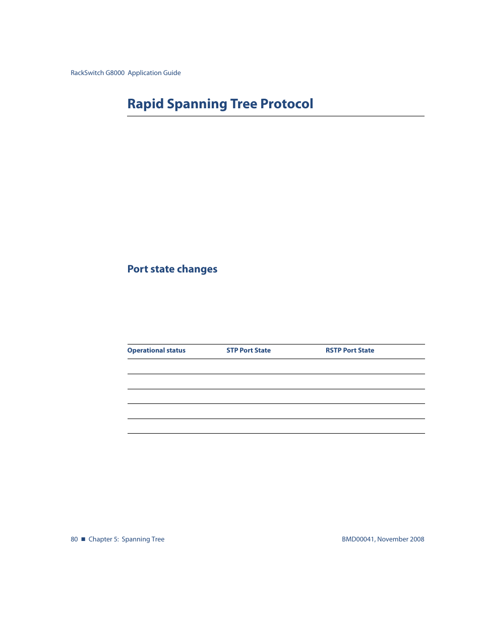 Rapid spanning tree protocol, Port state changes, Rapid spanning tree protocol 80 | Port state changes 80 | Blade ICE G8000 User Manual | Page 80 / 145
