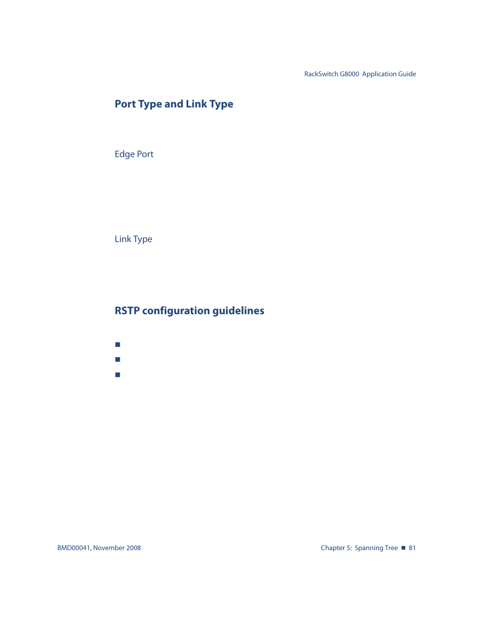 Port type and link type, Edge port, Link type | Rstp configuration guidelines | Blade ICE G8000 User Manual | Page 81 / 145