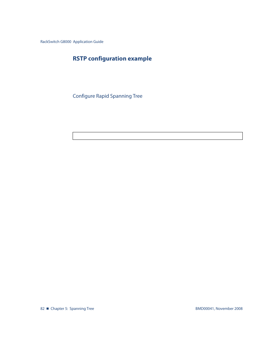 Rstp configuration example, Configure rapid spanning tree, Rstp configuration example 82 | Blade ICE G8000 User Manual | Page 82 / 145