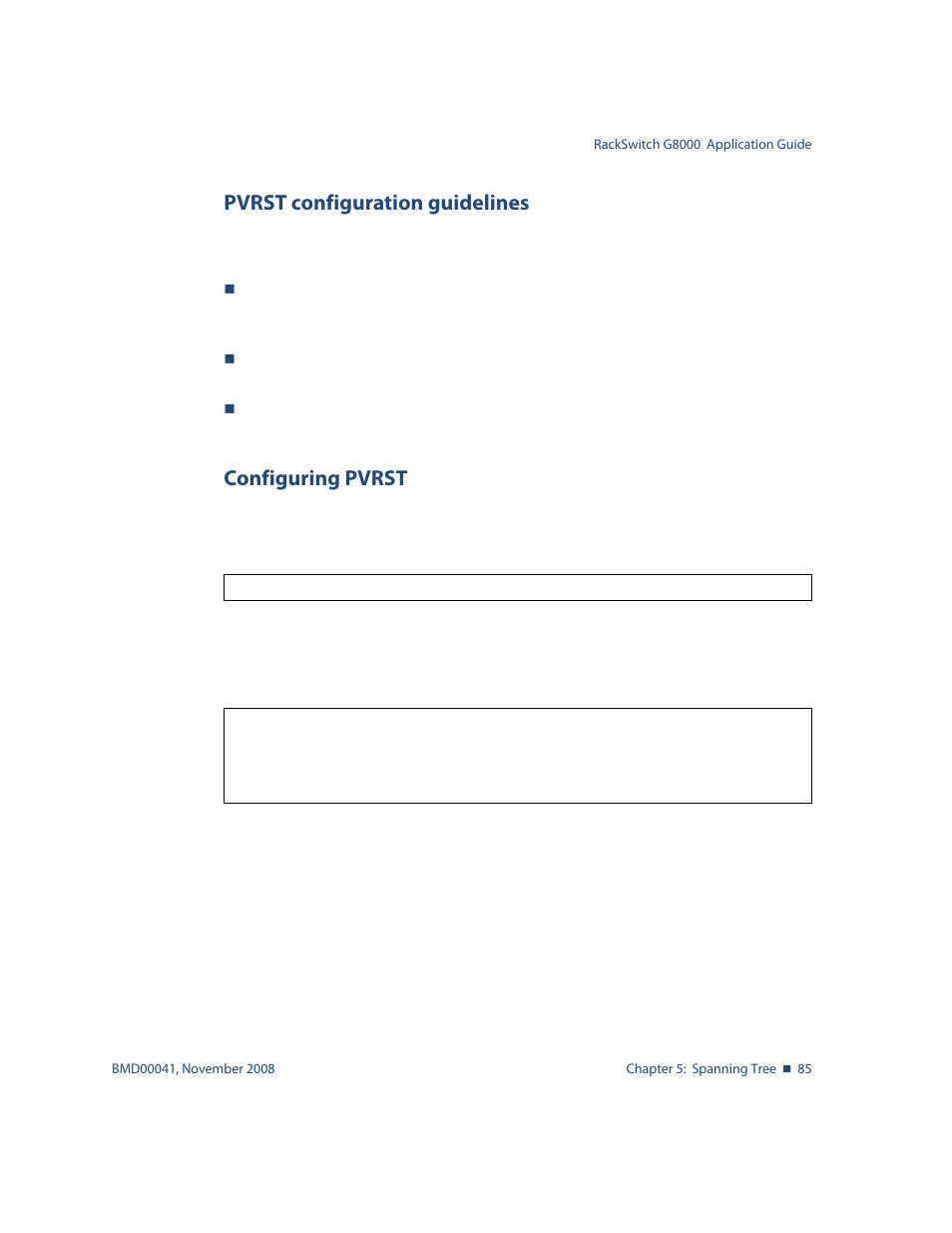 Pvrst configuration guidelines, Configuring pvrst | Blade ICE G8000 User Manual | Page 85 / 145