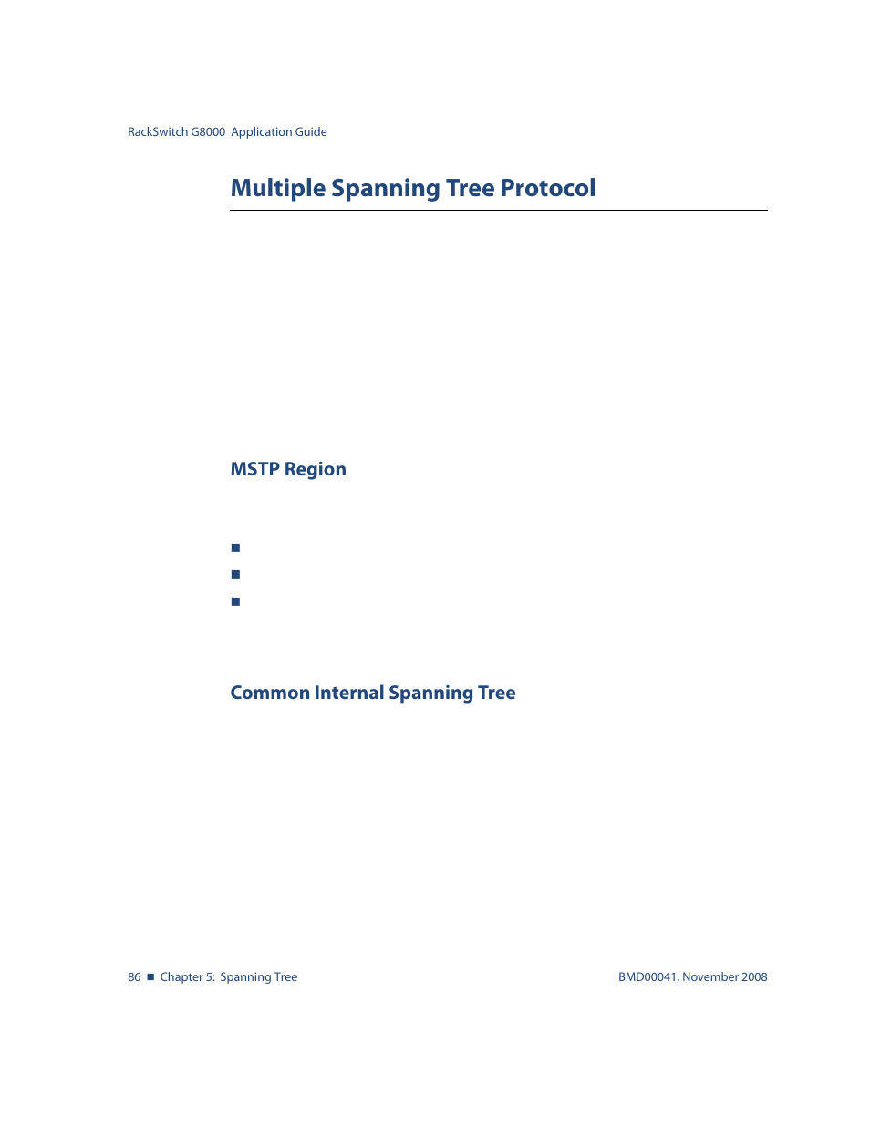 Multiple spanning tree protocol, Mstp region, Common internal spanning tree | Multiple spanning tree protocol 86, Mstp region 86 common internal spanning tree 86 | Blade ICE G8000 User Manual | Page 86 / 145