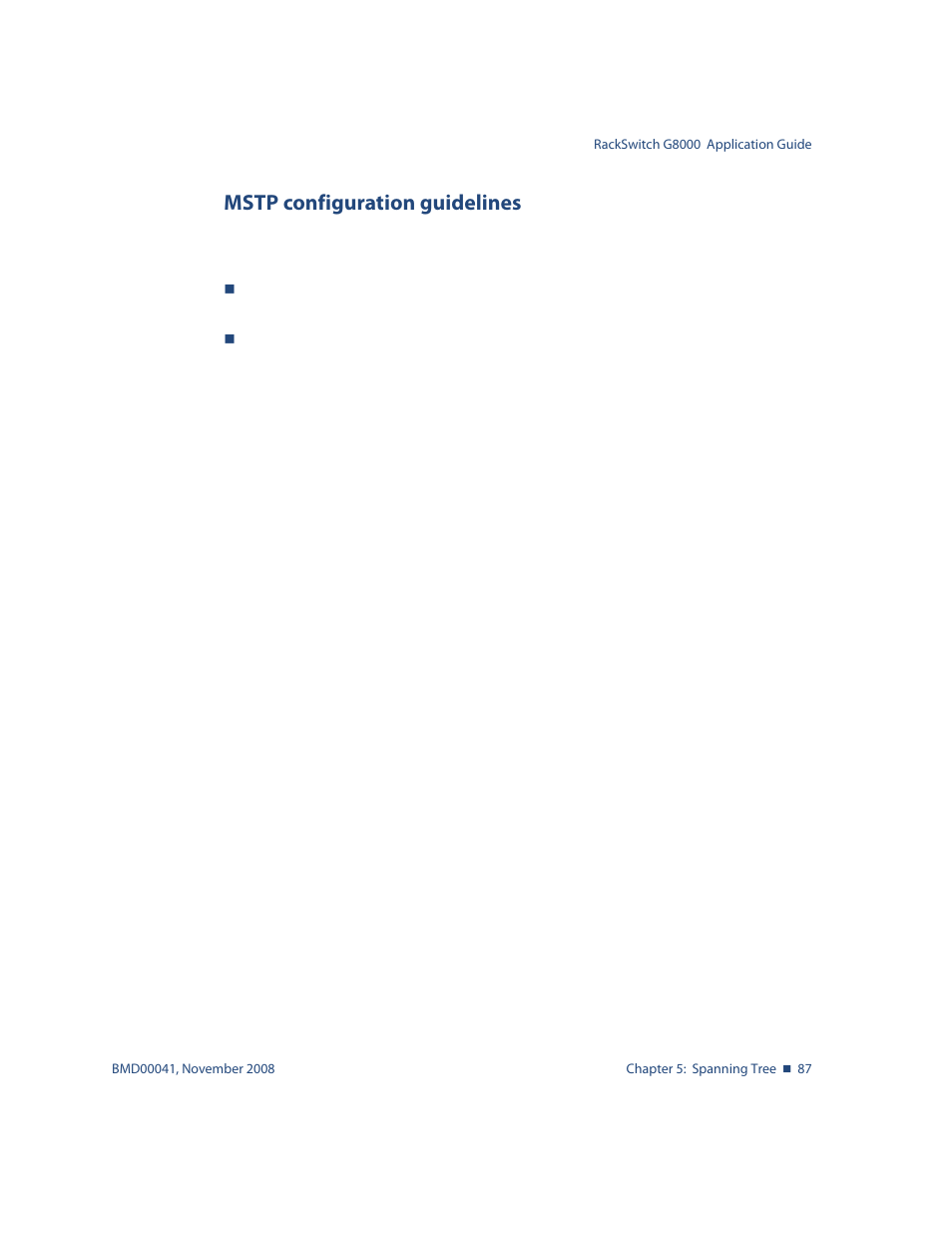 Mstp configuration guidelines, Mstp configuration guidelines 87 | Blade ICE G8000 User Manual | Page 87 / 145