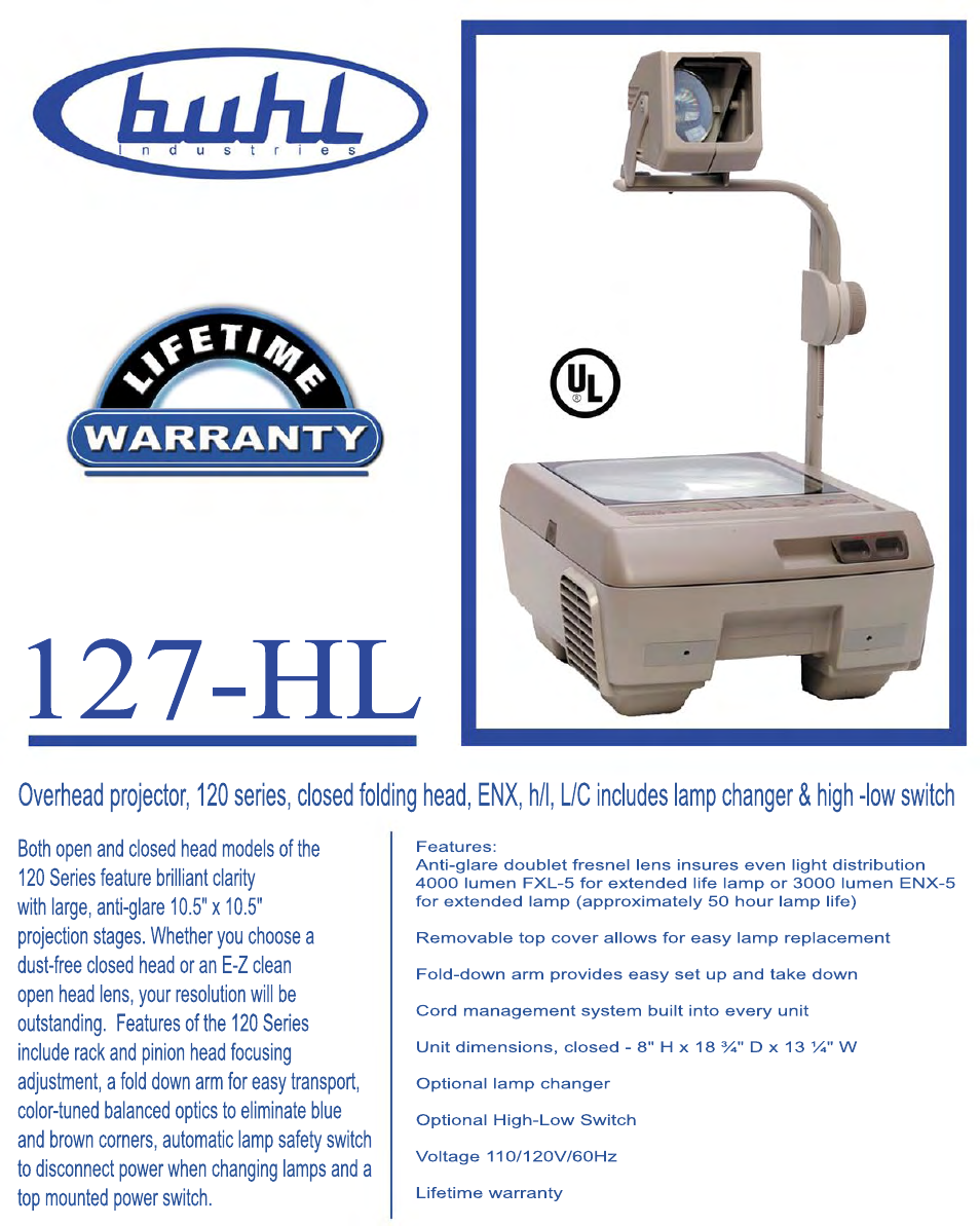 Buhl 127-HL User Manual | 1 page