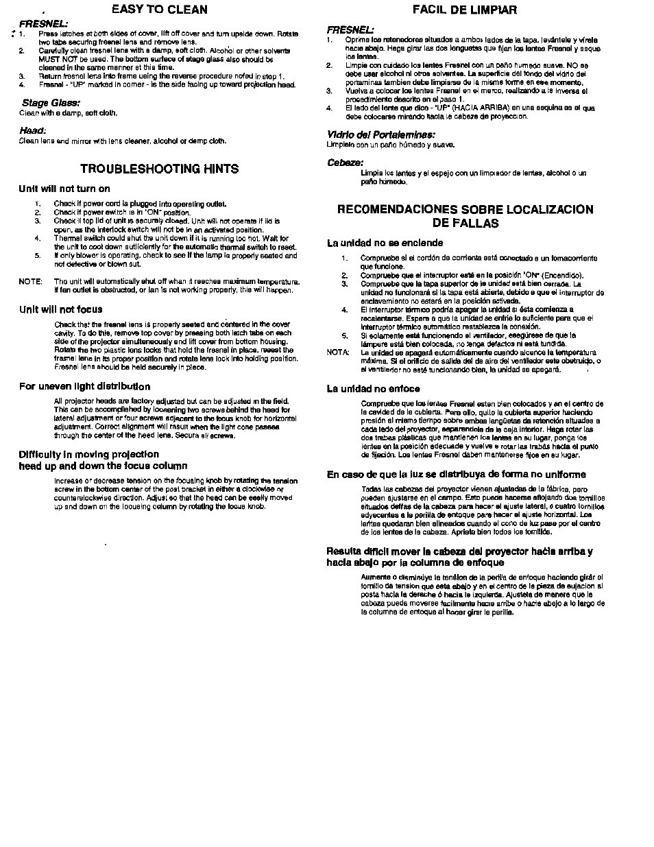 Troubleshooting hints, Recomendaciones sobre localizacion de fallas | Buhl 9014EDC User Manual | Page 3 / 5