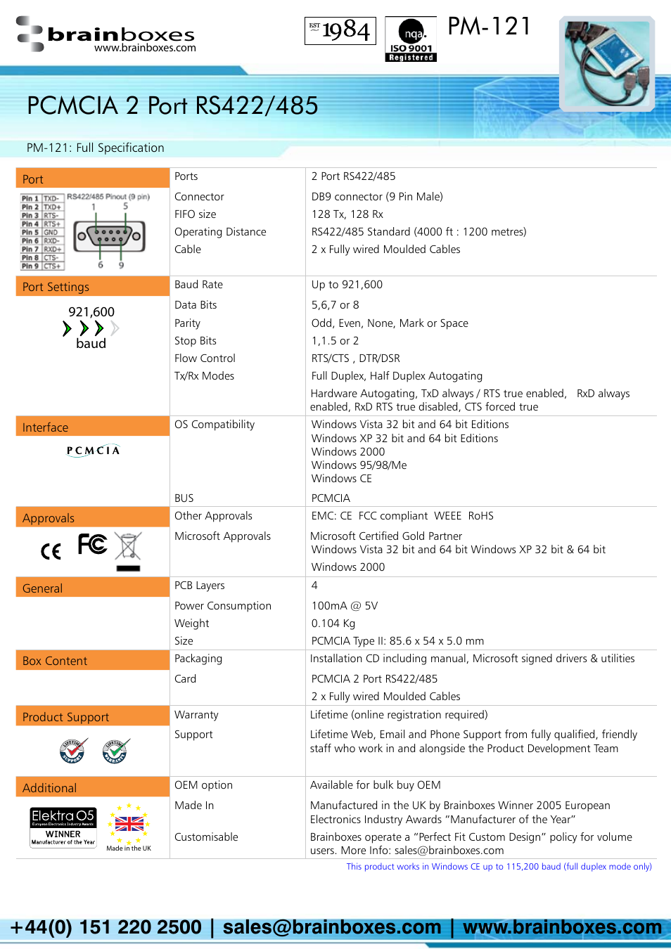 Pm-121, Brain boxes | Brainboxes PM-121 User Manual | Page 2 / 2