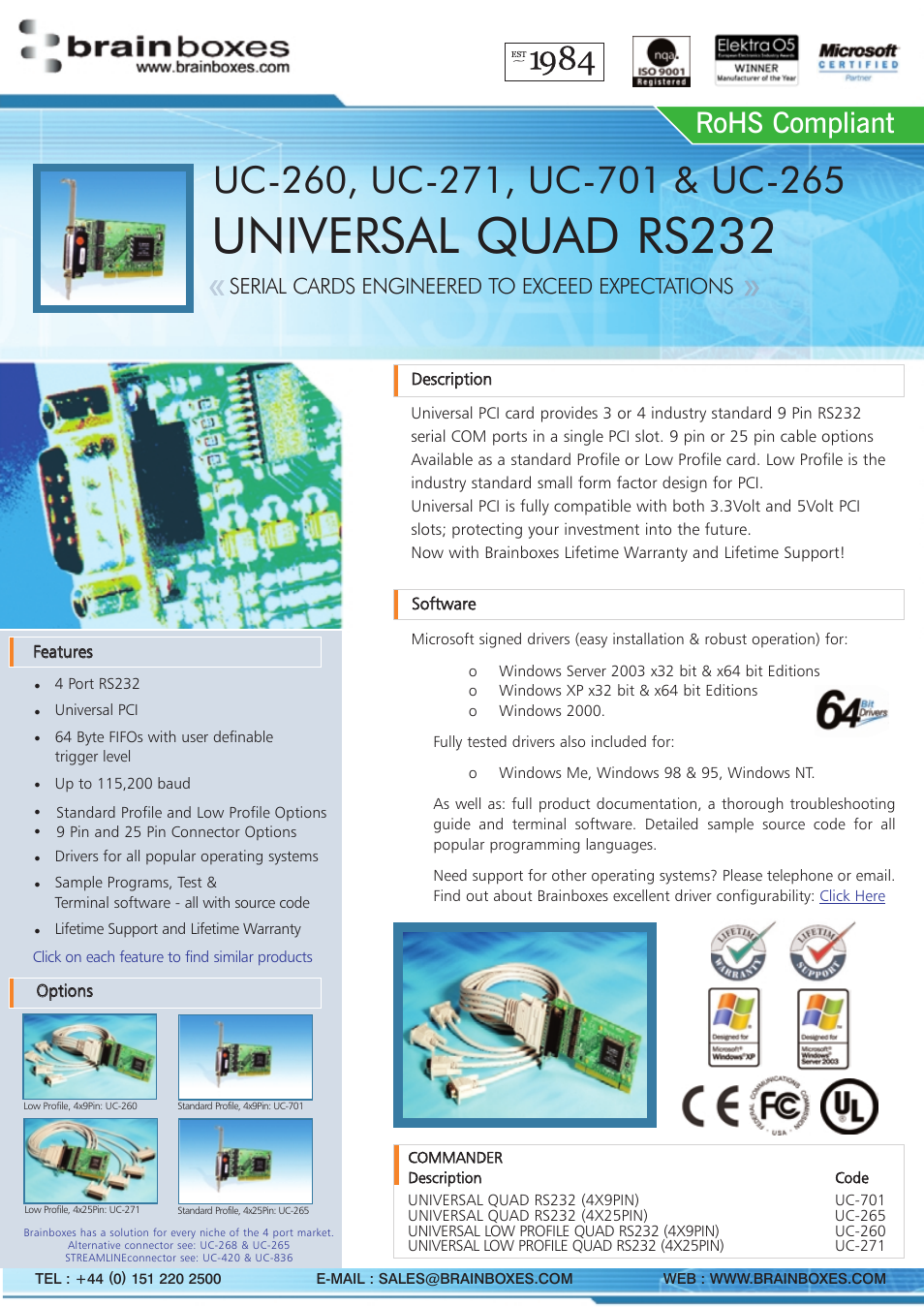 Brainboxes Universal Quad UC-701 User Manual | 4 pages