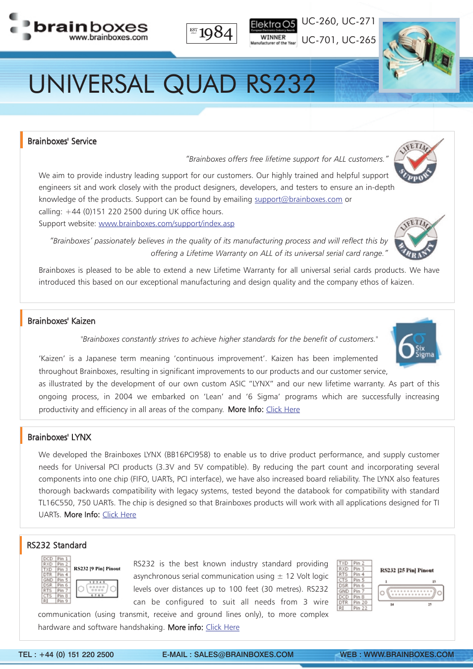 Universal quad rs232 | Brainboxes Universal Quad UC-701 User Manual | Page 4 / 4