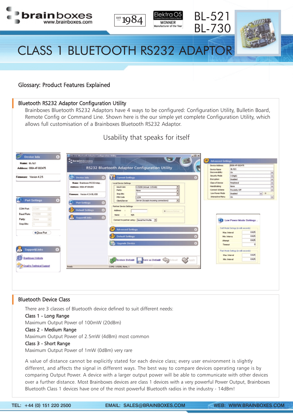 Class 1 bluetooth rs232 adaptor | Brainboxes BL-730 User Manual | Page 3 / 4