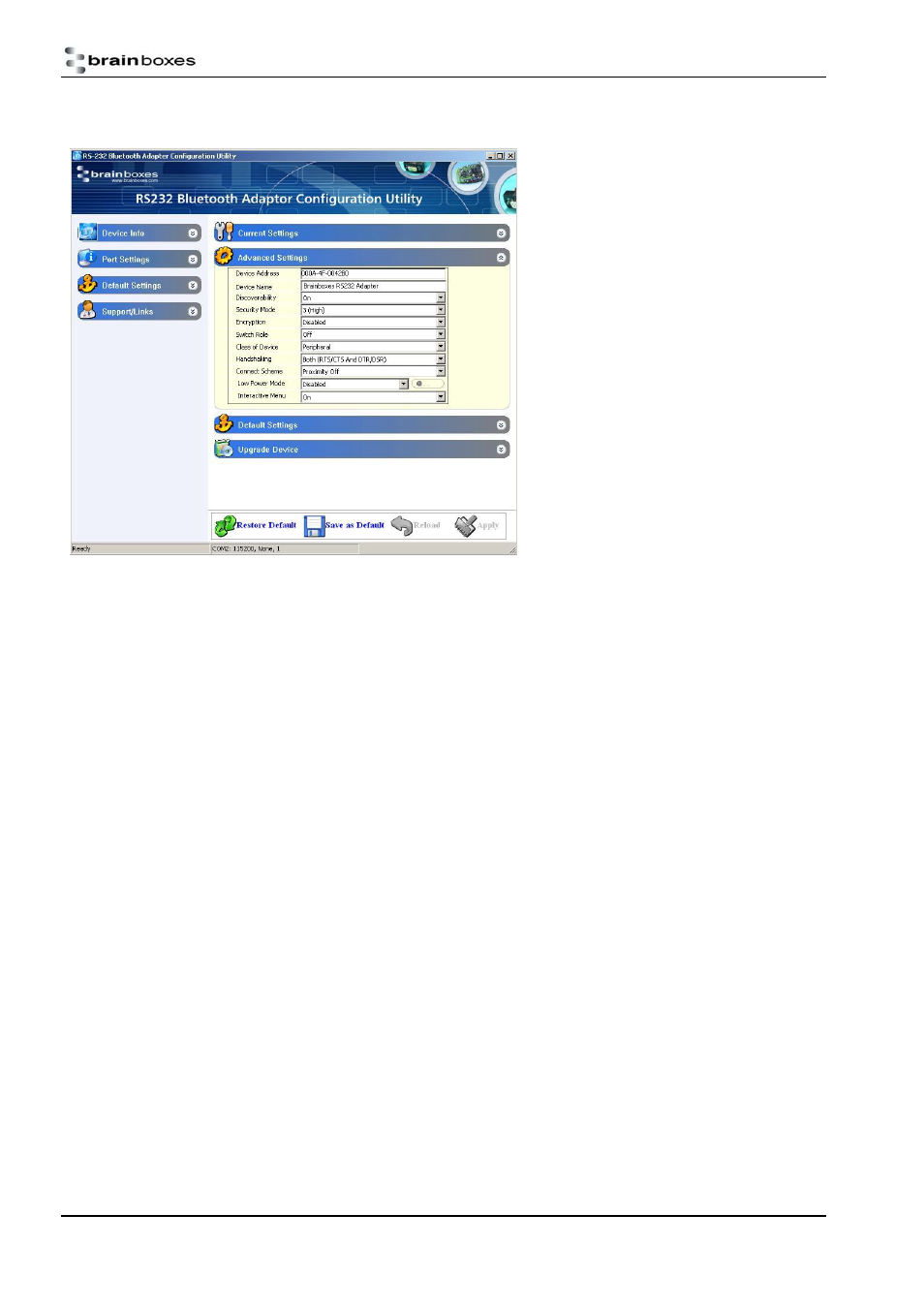 Advanced settings, Device address, Device name | Discoverability, Dvanced, Ettings | Brainboxes BL-830 User Manual | Page 15 / 41