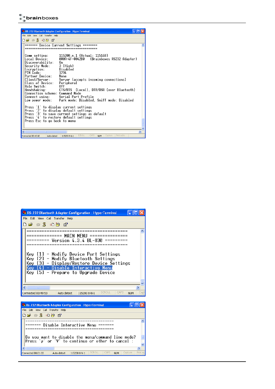 Disabling interactive menu | Brainboxes BL-830 User Manual | Page 25 / 41
