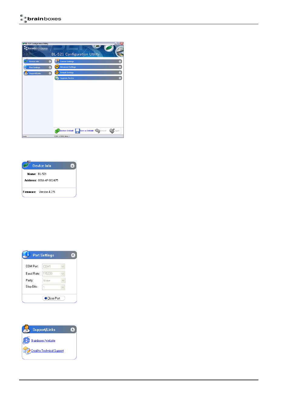 Using the configuration application | Brainboxes RS232 User Manual | Page 8 / 41