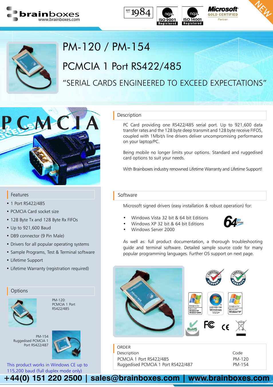 Brainboxes PCMCIA RS422/485 User Manual | 2 pages
