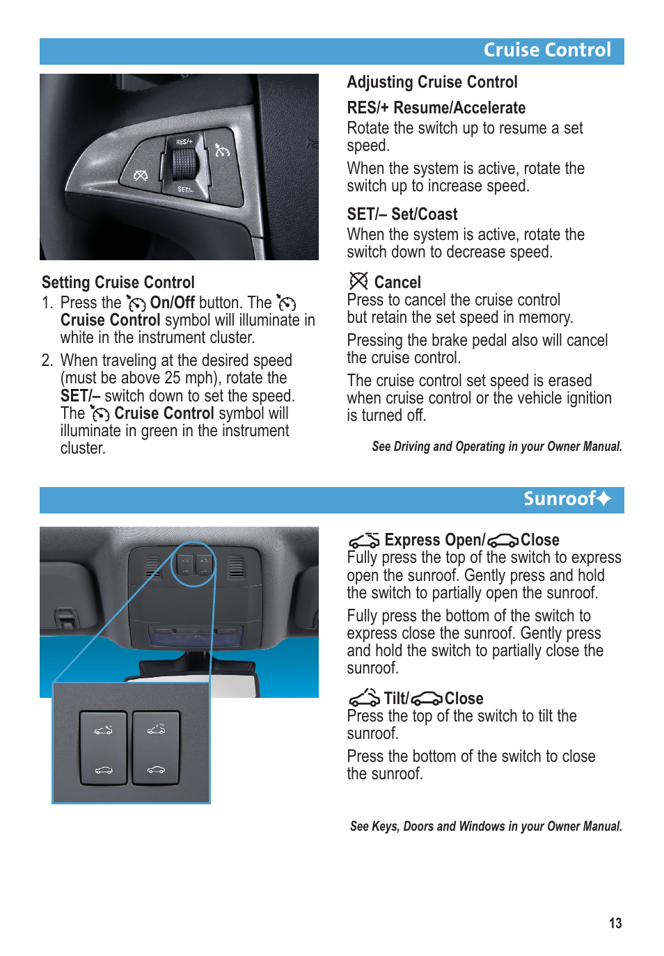 Cruise control, Sunroof | Buick 2011 Regal User Manual | Page 13 / 16