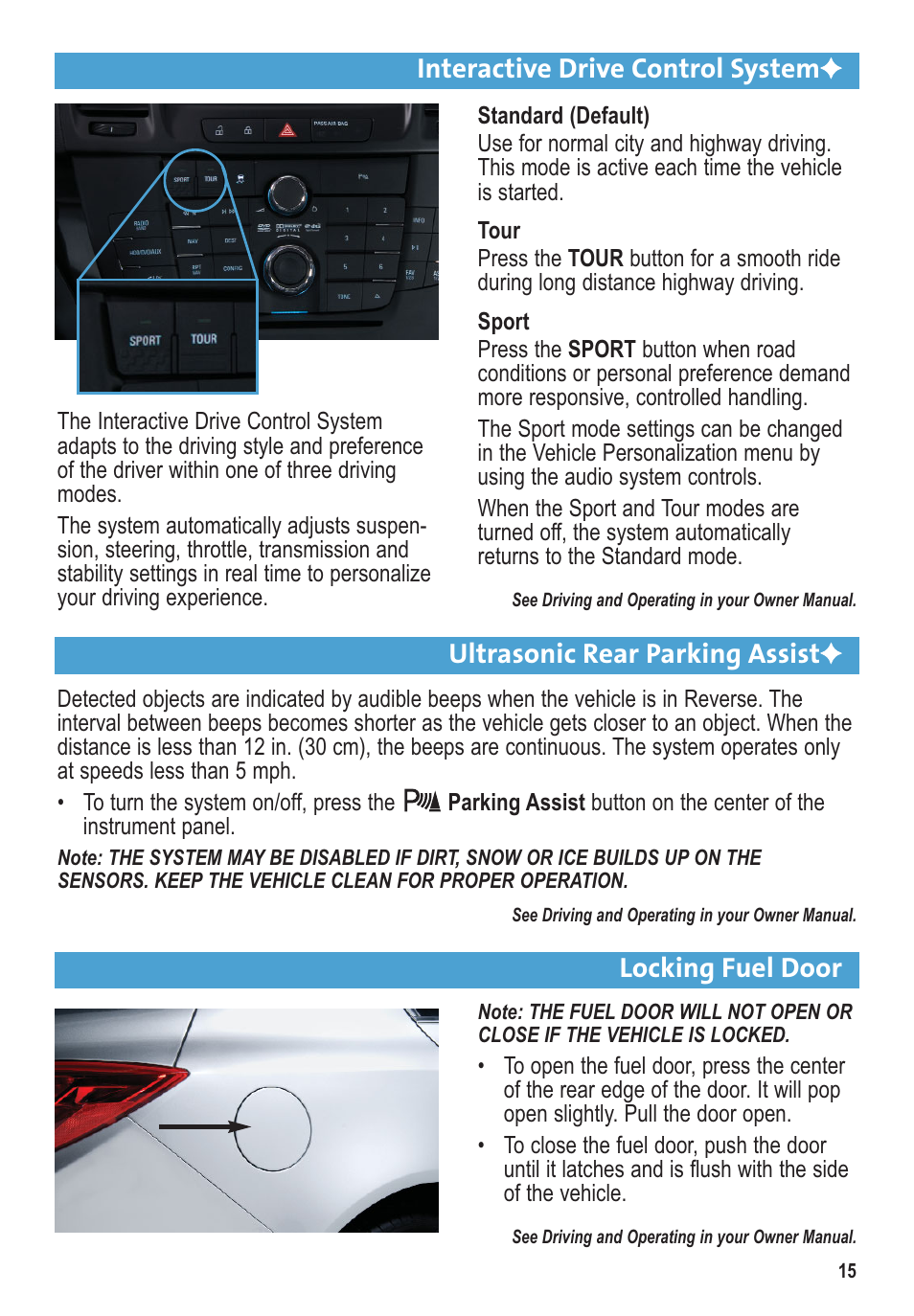 Ultrasonic rear parking assist, Interactive drive control system, Locking fuel door | Buick 2011 Regal User Manual | Page 15 / 16