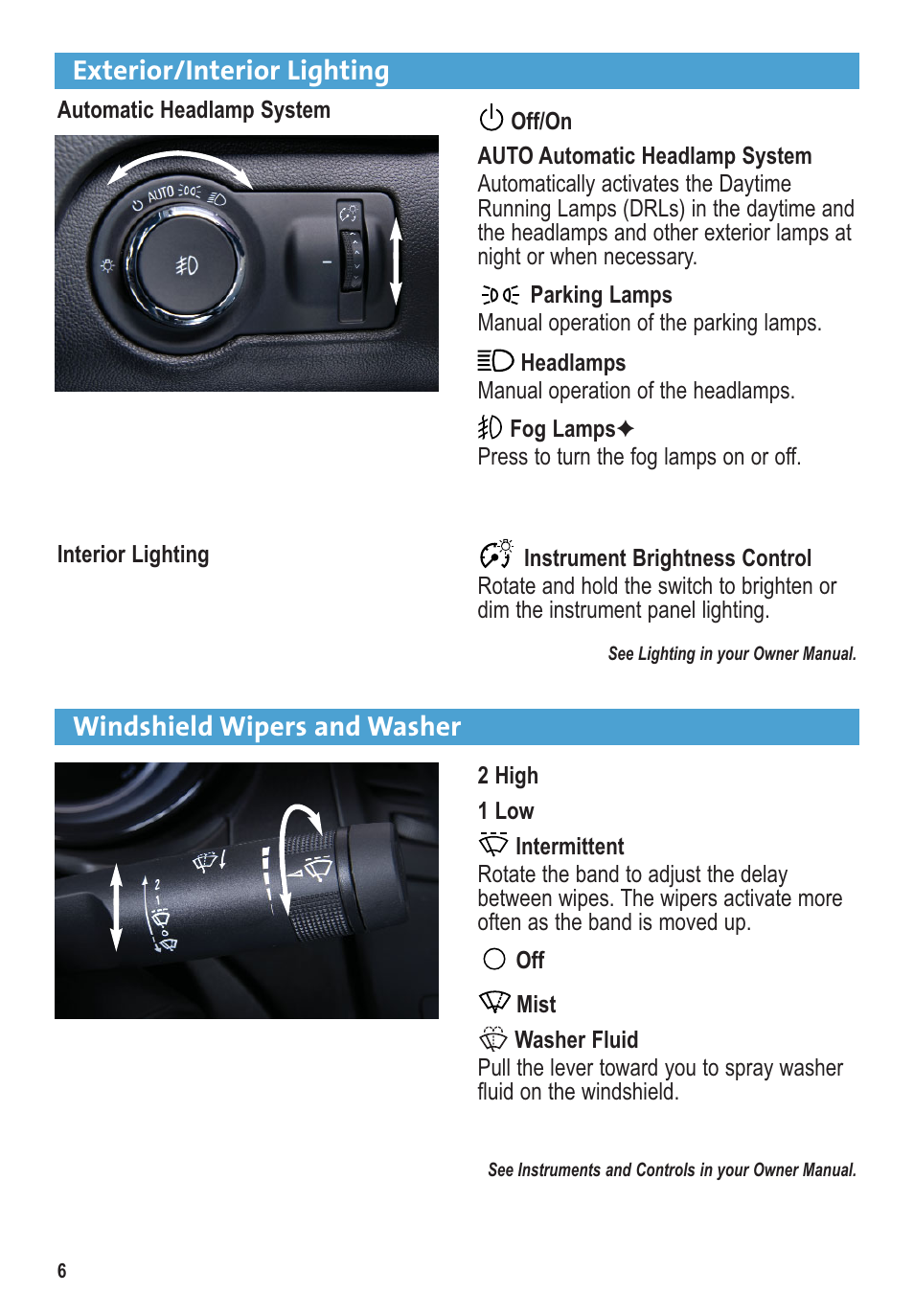 Exterior/interior lighting, Windshield wipers and washer | Buick 2011 Regal User Manual | Page 6 / 16