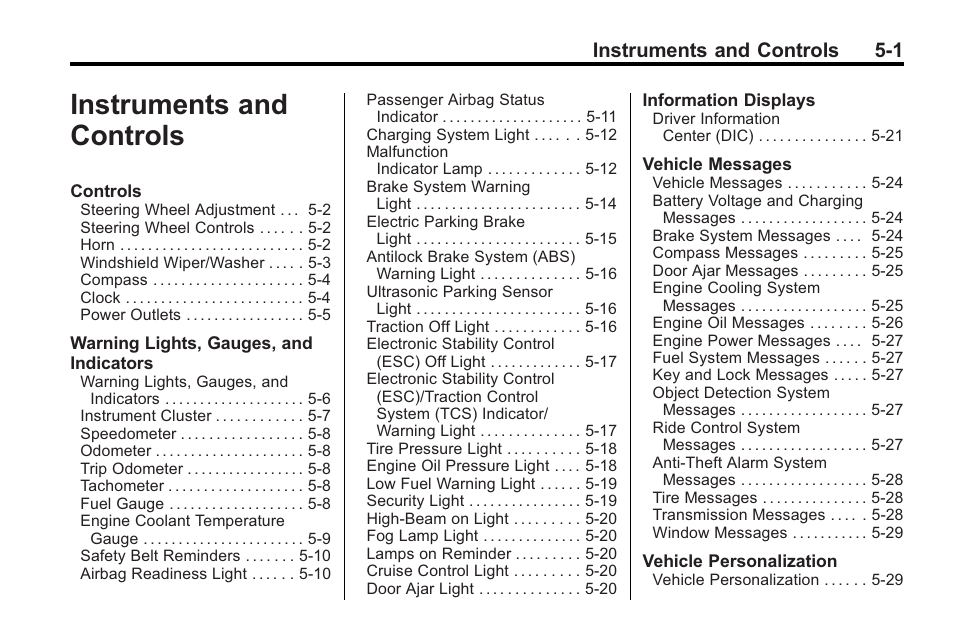 Instruments and controls, Instruments and controls 5-1 | Buick 2011 Regal User Manual | Page 103 / 360