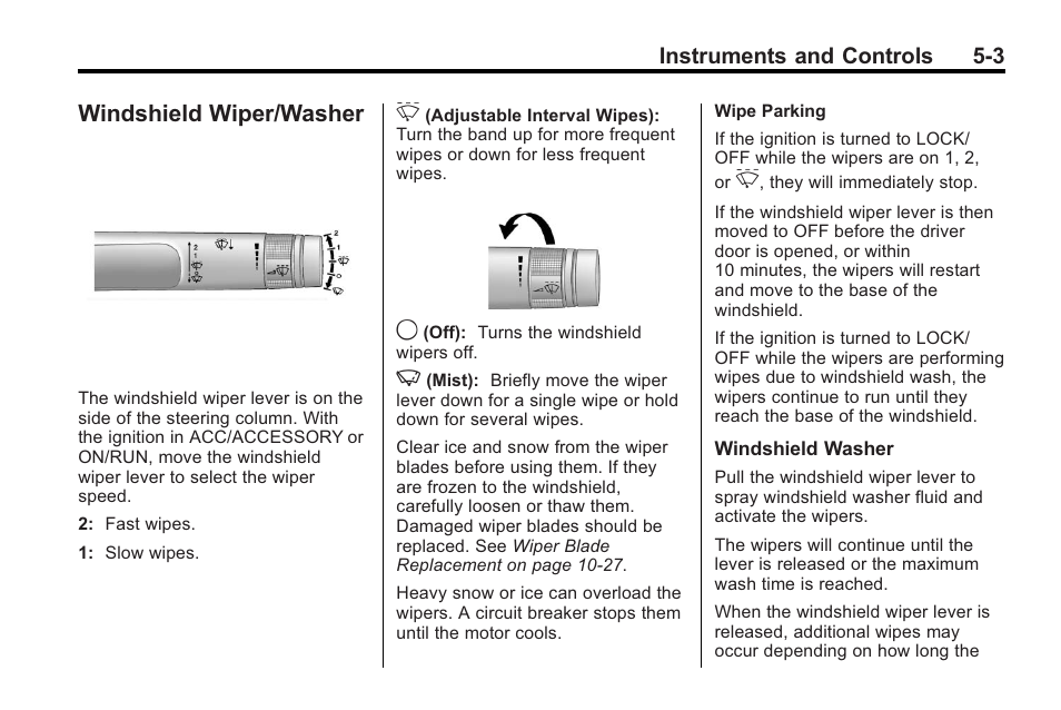 Windshield wiper/washer, Windshield wiper/washer -3 | Buick 2011 Regal User Manual | Page 105 / 360