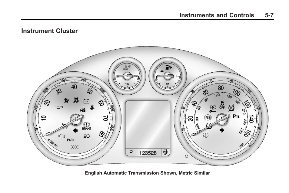 Instrument cluster, Instrument cluster on, Instrument cluster -7 | Buick 2011 Regal User Manual | Page 109 / 360