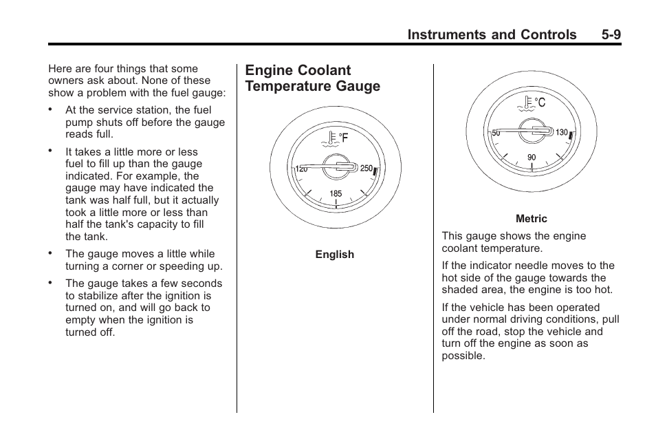 Engine coolant temperature gauge, Engine coolant temperature, Gauge -9 | Instruments and controls 5-9 | Buick 2011 Regal User Manual | Page 111 / 360