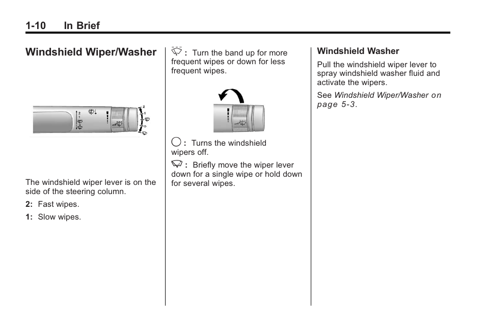 Windshield wiper/washer, Windshield wiper/washer -10 | Buick 2011 Regal User Manual | Page 14 / 360