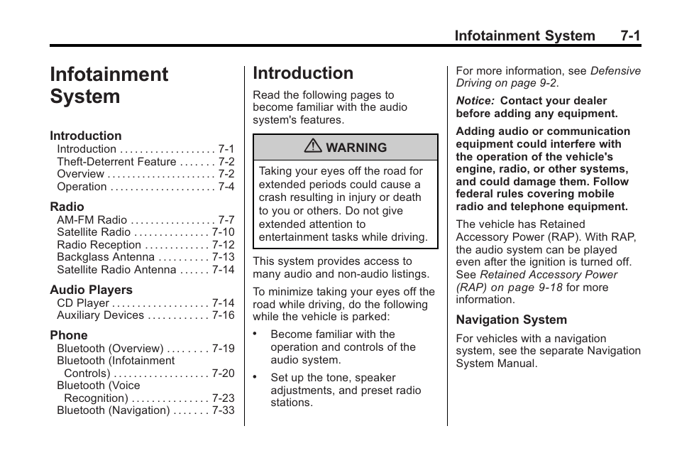 Infotainment system, Introduction, Infotainment system 7-1 | Buick 2011 Regal User Manual | Page 143 / 360