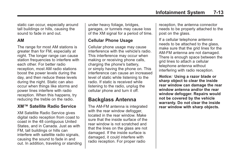 Backglass antenna, Backglass antenna on, Backglass antenna -13 | Infotainment system 7-13 | Buick 2011 Regal User Manual | Page 155 / 360