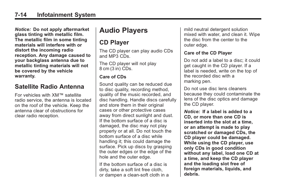 Satellite radio antenna, Audio players, Cd player | Audio players -14, Satellite radio antenna -14, Cd player -14, Road while | Buick 2011 Regal User Manual | Page 156 / 360