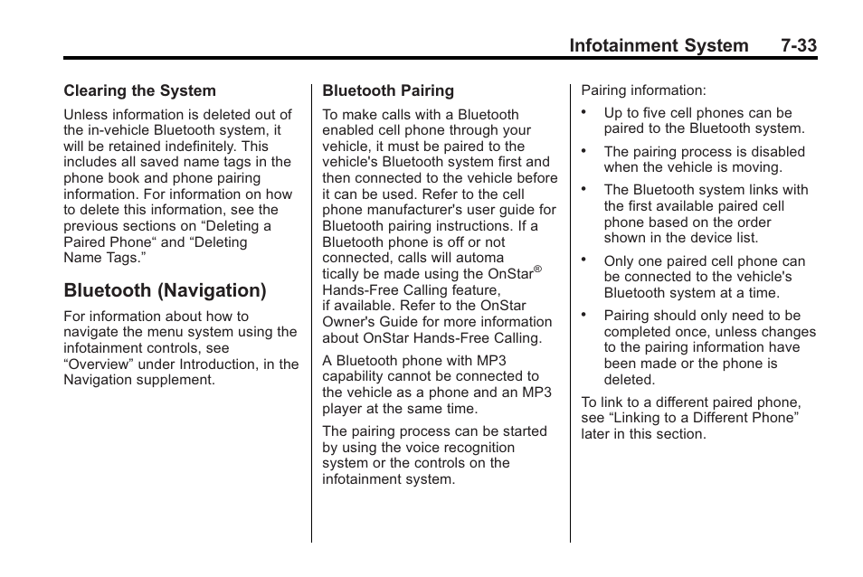 Bluetooth (navigation), Bluetooth (navigation) on, Bluetooth (navigation) -33 | Infotainment system 7-33 | Buick 2011 Regal User Manual | Page 175 / 360