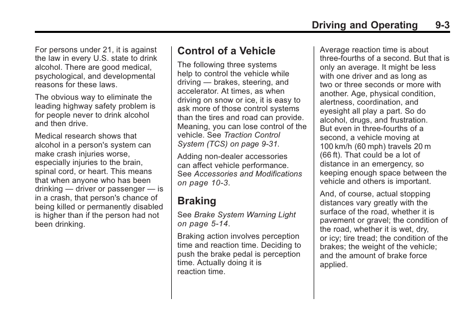 Control of a vehicle, Braking, Control of a vehicle -3 braking -3 | Buick 2011 Regal User Manual | Page 191 / 360