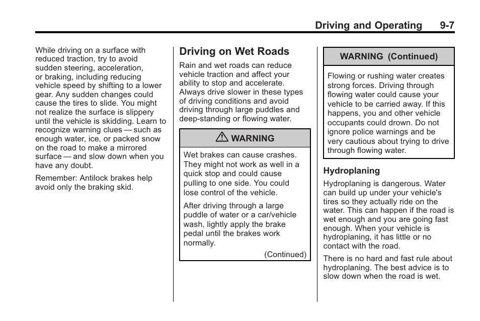 Driving on wet roads, Driving on wet roads -7, Brakes | Buick 2011 Regal User Manual | Page 195 / 360