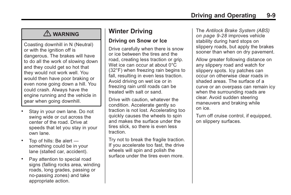 Winter driving, Winter driving -9, Parking | Driving and operating 9-9 | Buick 2011 Regal User Manual | Page 197 / 360