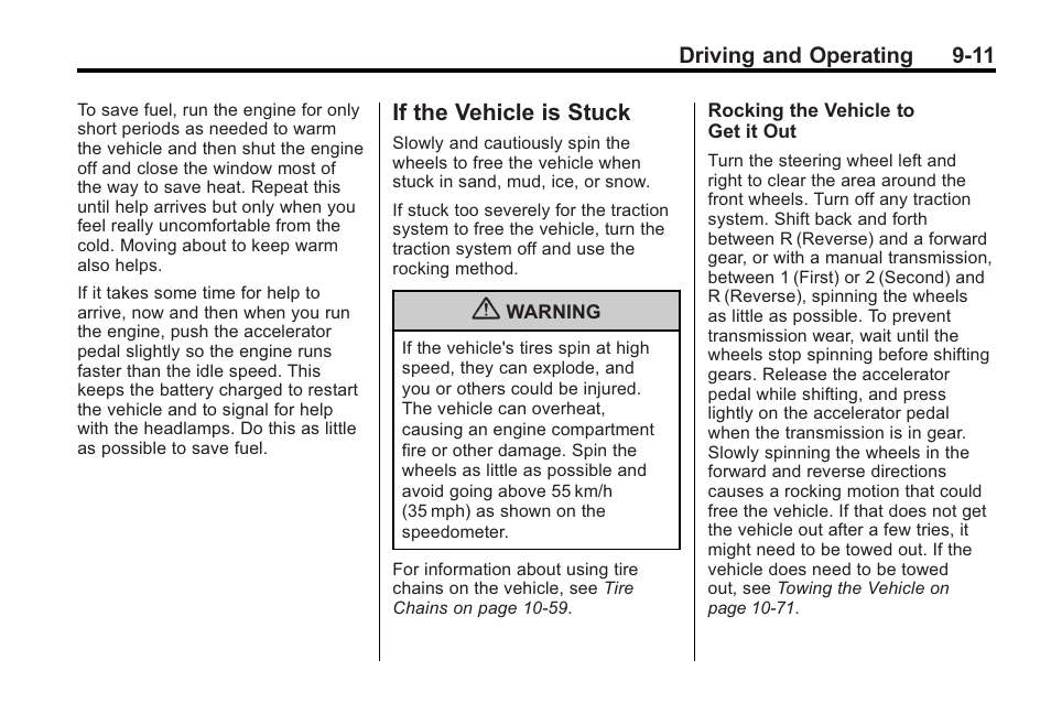 If the vehicle is stuck, If the vehicle is stuck -11 | Buick 2011 Regal User Manual | Page 199 / 360