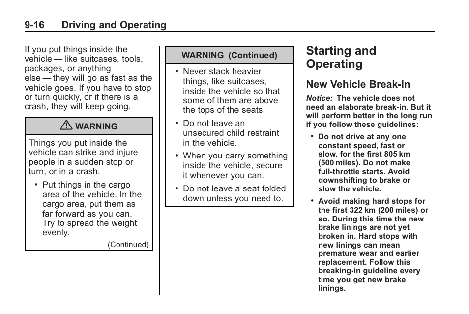 Starting and operating, New vehicle break-in, And operating -16 | New vehicle break-in -16, 16 driving and operating | Buick 2011 Regal User Manual | Page 204 / 360