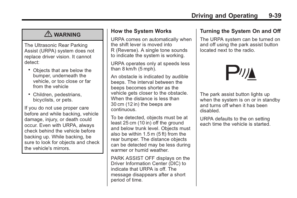 Driving and operating 9-39 | Buick 2011 Regal User Manual | Page 227 / 360