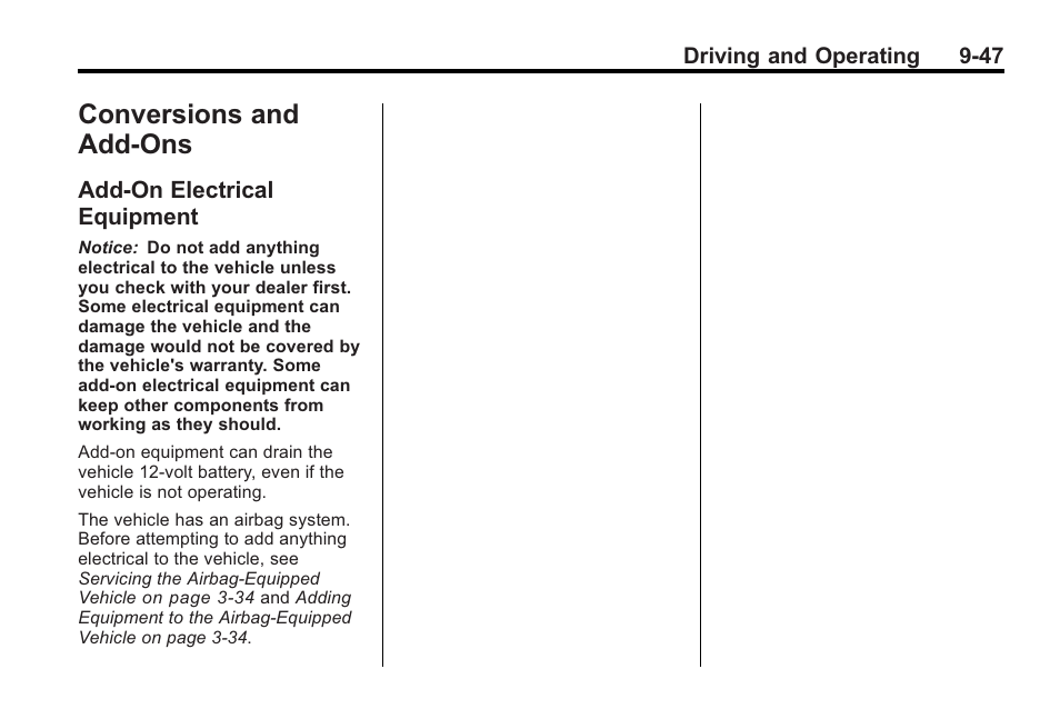 Conversions and add-ons, Add-on electrical equipment, Conversions and add-ons -47 | Add-on electrical, Equipment -47 | Buick 2011 Regal User Manual | Page 235 / 360