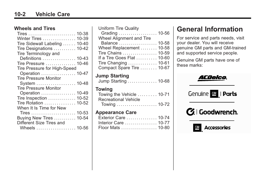 General information, General information -2, General | 2 vehicle care | Buick 2011 Regal User Manual | Page 238 / 360