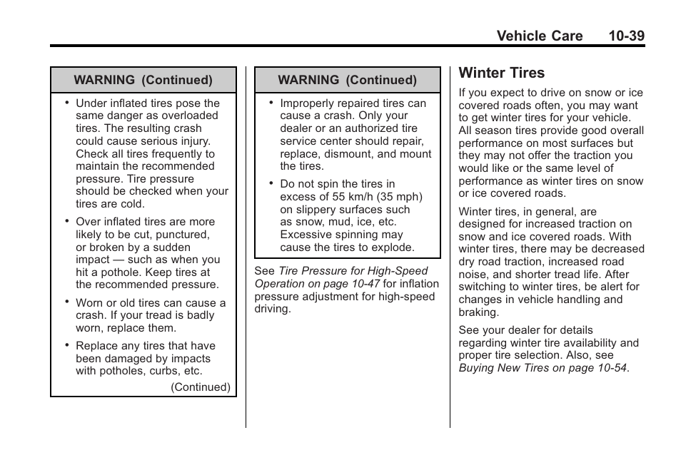 Winter tires, Winter tires -39, Vehicle care 10-39 | Buick 2011 Regal User Manual | Page 275 / 360