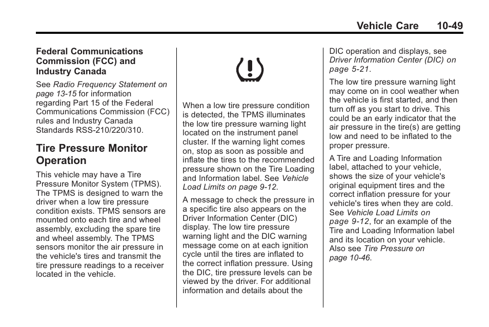 Tire pressure monitor operation, Tire pressure monitor, Operation -49 | Buick 2011 Regal User Manual | Page 285 / 360