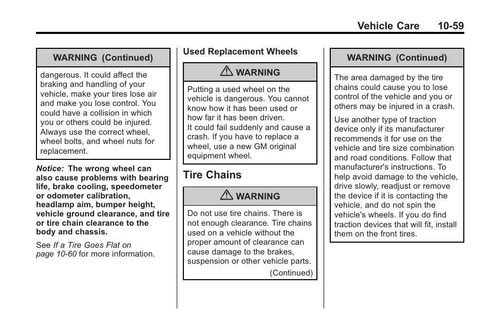 Tire chains, Tire chains -59 | Buick 2011 Regal User Manual | Page 295 / 360