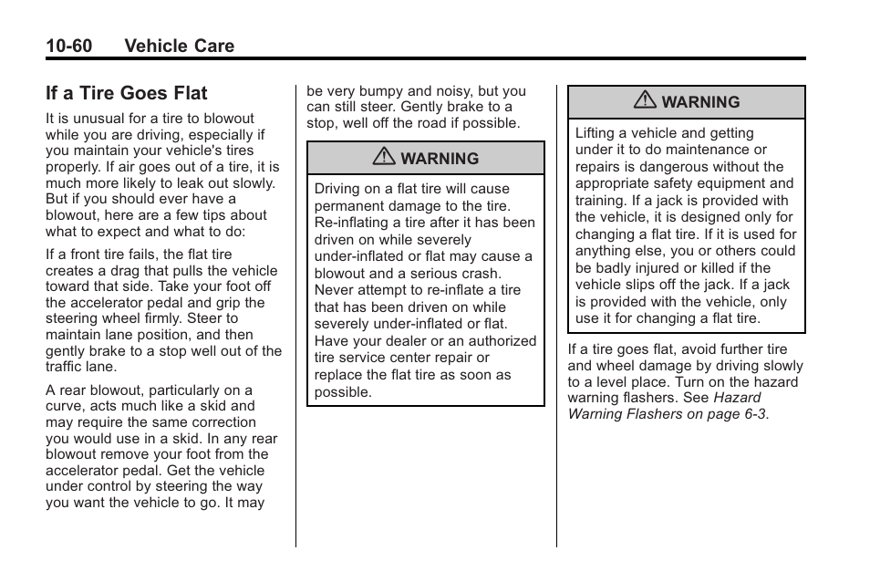 If a tire goes flat, If a tire goes flat -60 | Buick 2011 Regal User Manual | Page 296 / 360