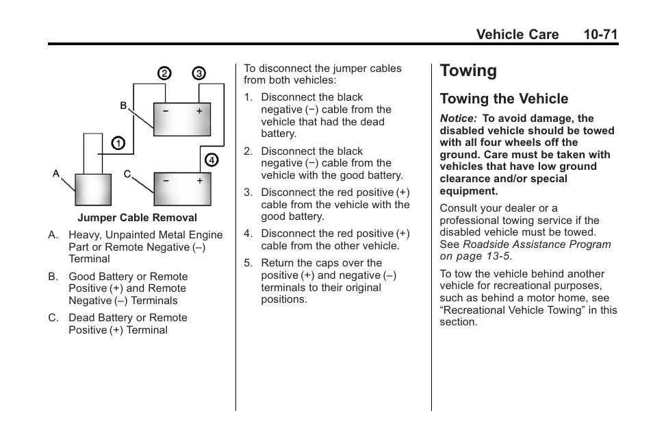 Towing, Towing the vehicle, Towing -71 | Vehicle identification, Owing the vehicle -71, Vehicle care 10-71 | Buick 2011 Regal User Manual | Page 307 / 360