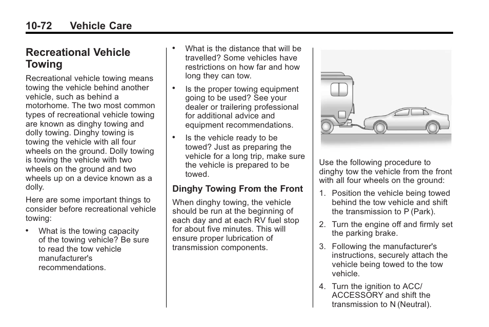 Recreational vehicle towing, Recreational vehicle, Towing -72 | 72 vehicle care | Buick 2011 Regal User Manual | Page 308 / 360