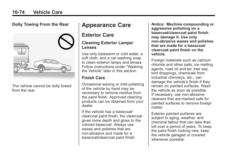 Appearance care, Exterior care, Appearance care -74 | Exterior care -74 | Buick 2011 Regal User Manual | Page 310 / 360
