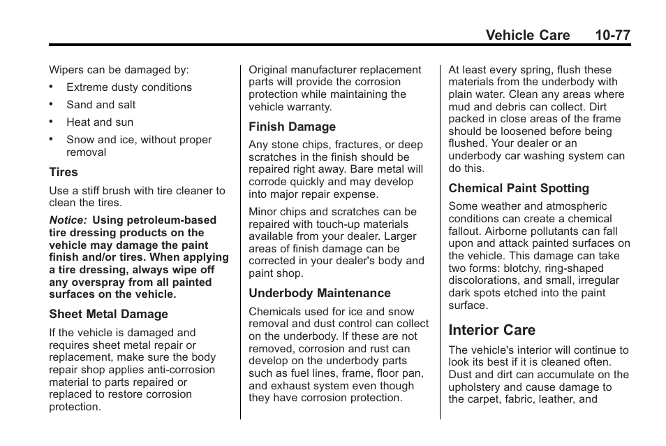 Interior care, Interior care -77, Vehicle care 10-77 | Buick 2011 Regal User Manual | Page 313 / 360