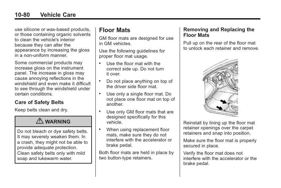 Floor mats, Floor mats -80, 80 vehicle care | Buick 2011 Regal User Manual | Page 316 / 360