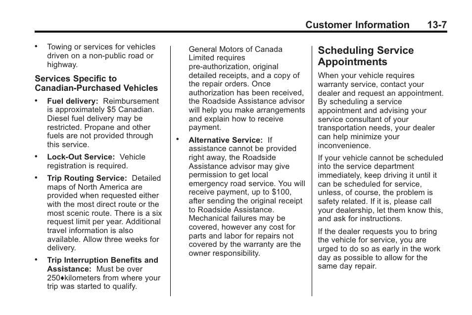 Scheduling service appointments, Scheduling service, Appointments -7 | Customer information 13-7 | Buick 2011 Regal User Manual | Page 339 / 360